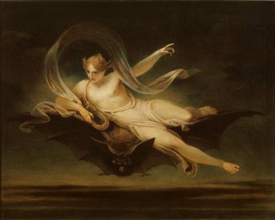 Ariel auf dem Rücken einer Fledermaus von Henry Singleton